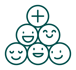 Verschiedene lächelnde Smileys als Pyramide gestapelt mit oben einem Plus drauf